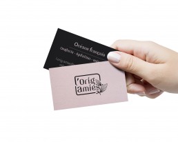 L'orig-amies logotype supports de communication salon de beauté onglerie soins esthétique carte de visite